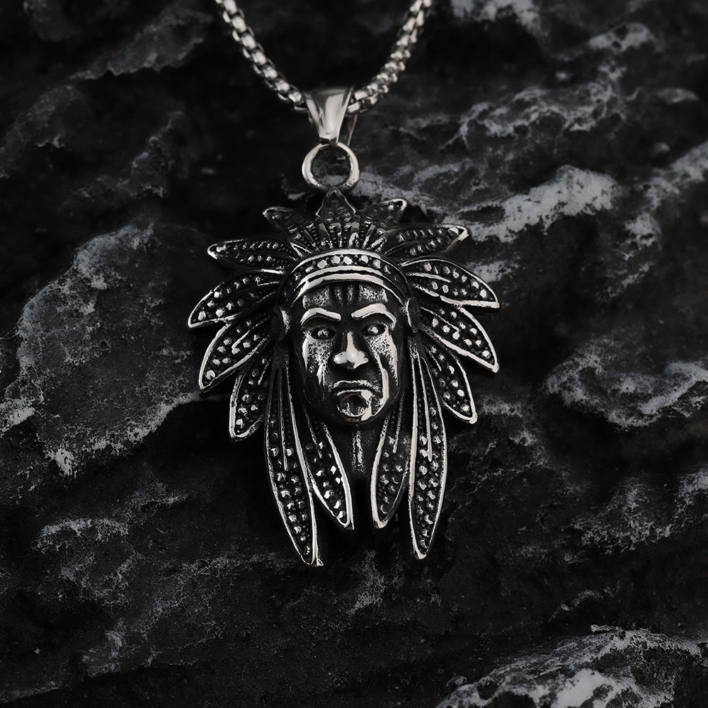 European And American Retro Stainless Steel Men's Pendant Personalized Indian Head Necklace