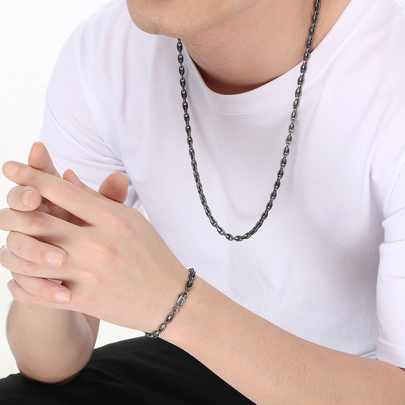 Personalized Stainless Steel Bracelet And Necklace Set Men