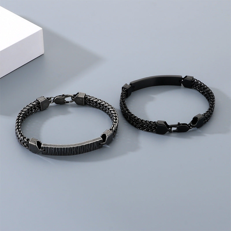 Style Titanium Steel Front & Back Chain Bracelet – Stainless Steel Curved Bar
