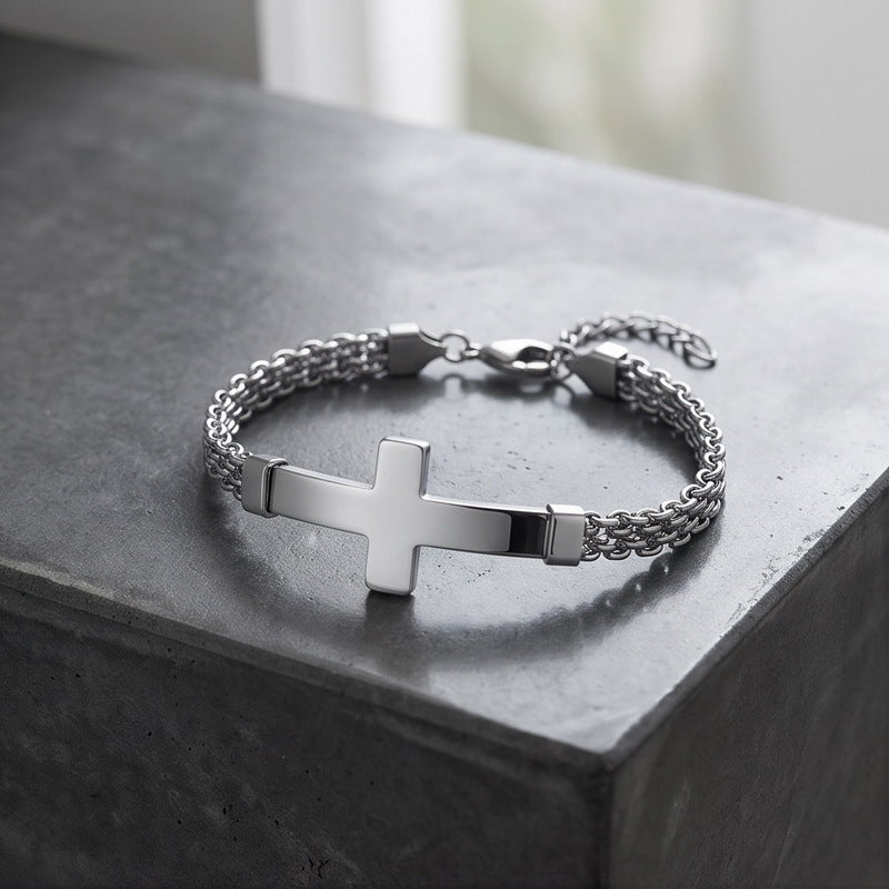 Strap Chain Bracelet – Street Shot Mesh Chain With Extension Chain Cross Curved Bar