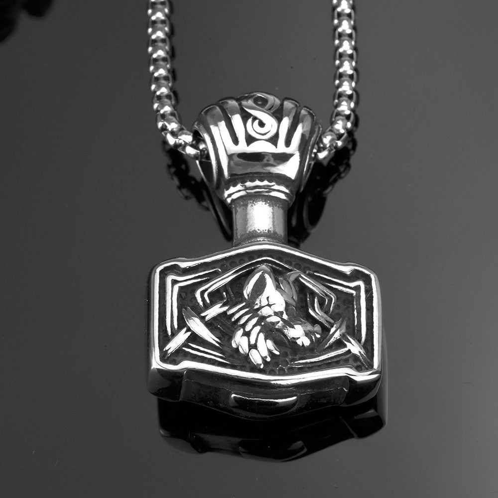 Planderful Viking Thor Hammer Pendant Necklace Titanium Steel With Celtic Wolf Odin Triangle For Men