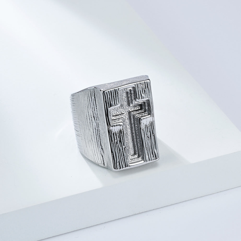 Planderful Cross Ring For Men Retro Stainless Steel Hip Hop
