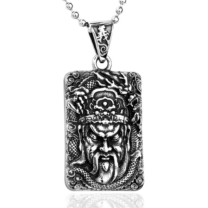 Titanium Steel Engraved Qinglong Yanyue Knife Pendant for Men - Retro Dominance and Style
