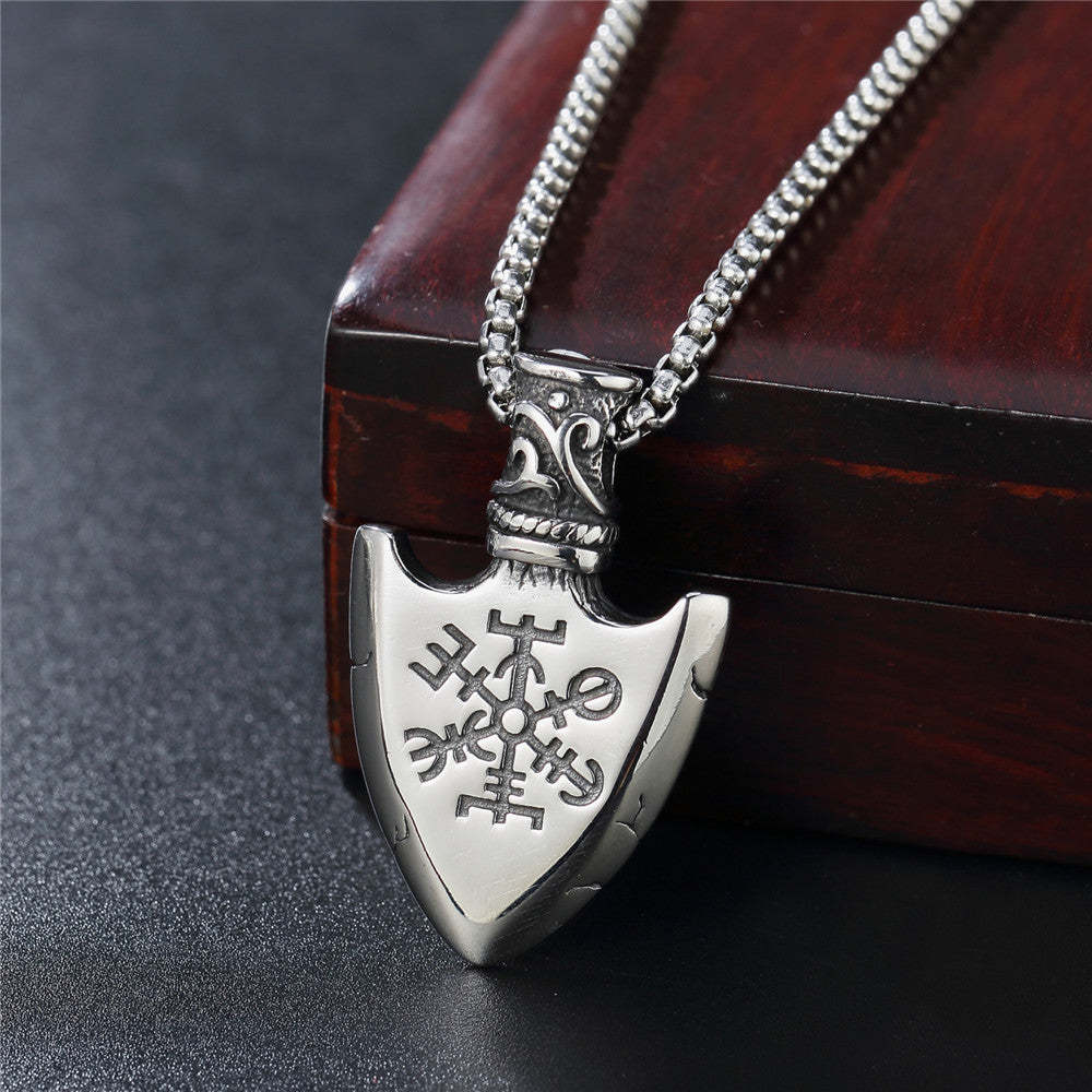 Planderful Viking Pirate Triangle Shield Pendant Titanium Steel Double Sided Front Back Unisex Necklace For Men And Women