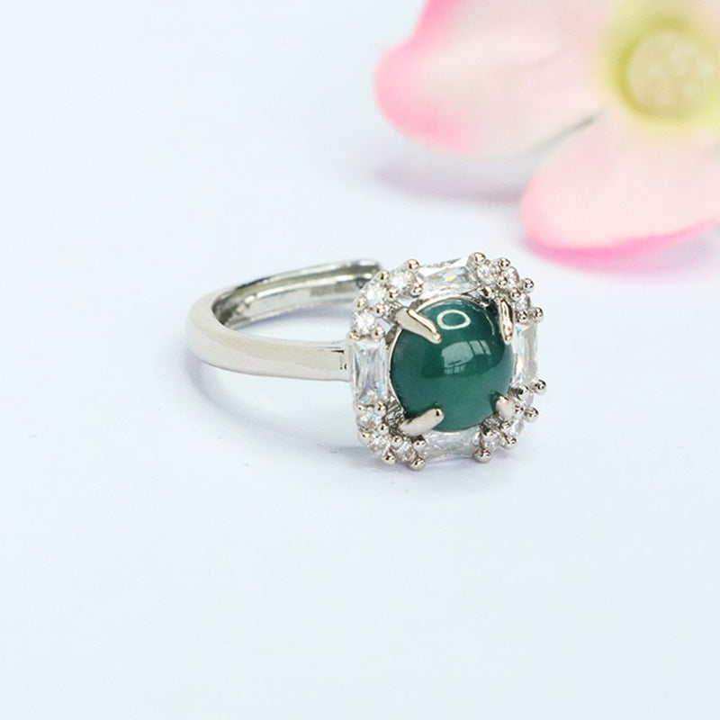 Blue Water Jadeite Square-Frame Ring