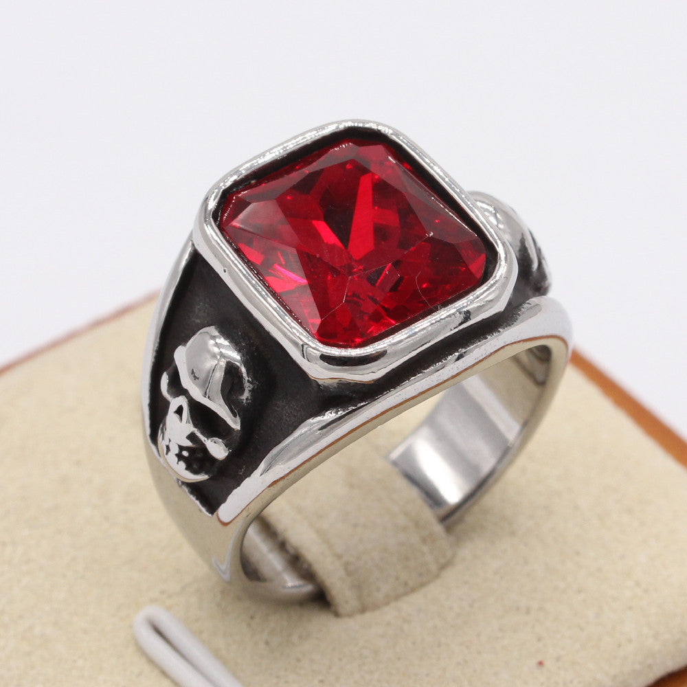 Black Gemstone Skull Titanium Steel Ring