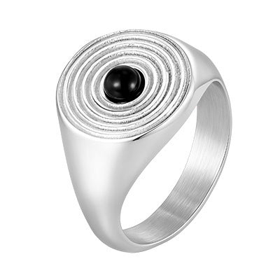 Design Men's Agate Pattern Annual Ring Seal Stainless Steel