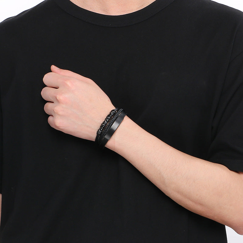 Planderful Everyday Genie Leather Beaded Bracelet For Men