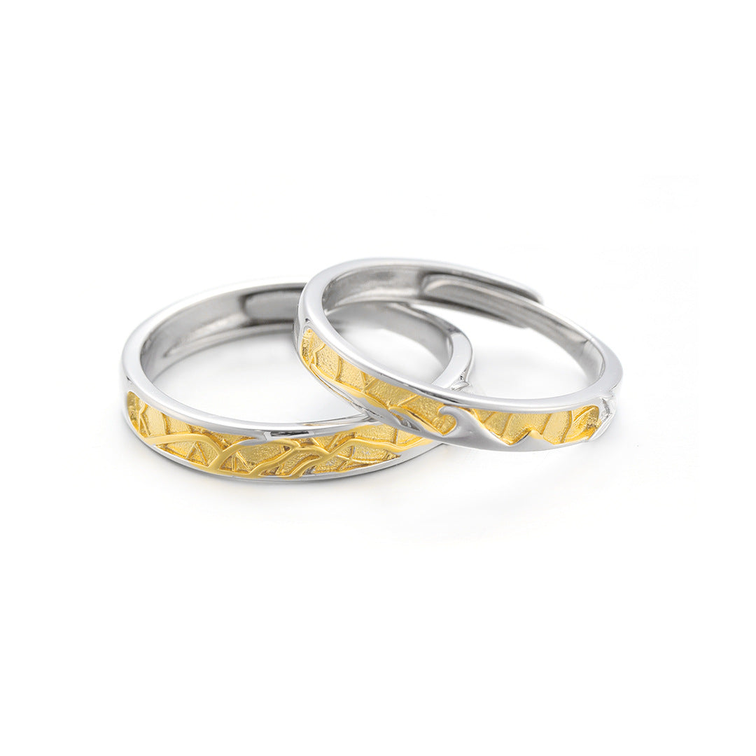 Planderful Everyday Genie – 925 Sterling Silver Lianli Branch Reflecting Waves Couple Ring for Girls