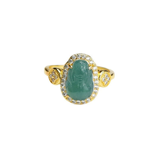 Blue-Water Jadeite Pixiu Ring
