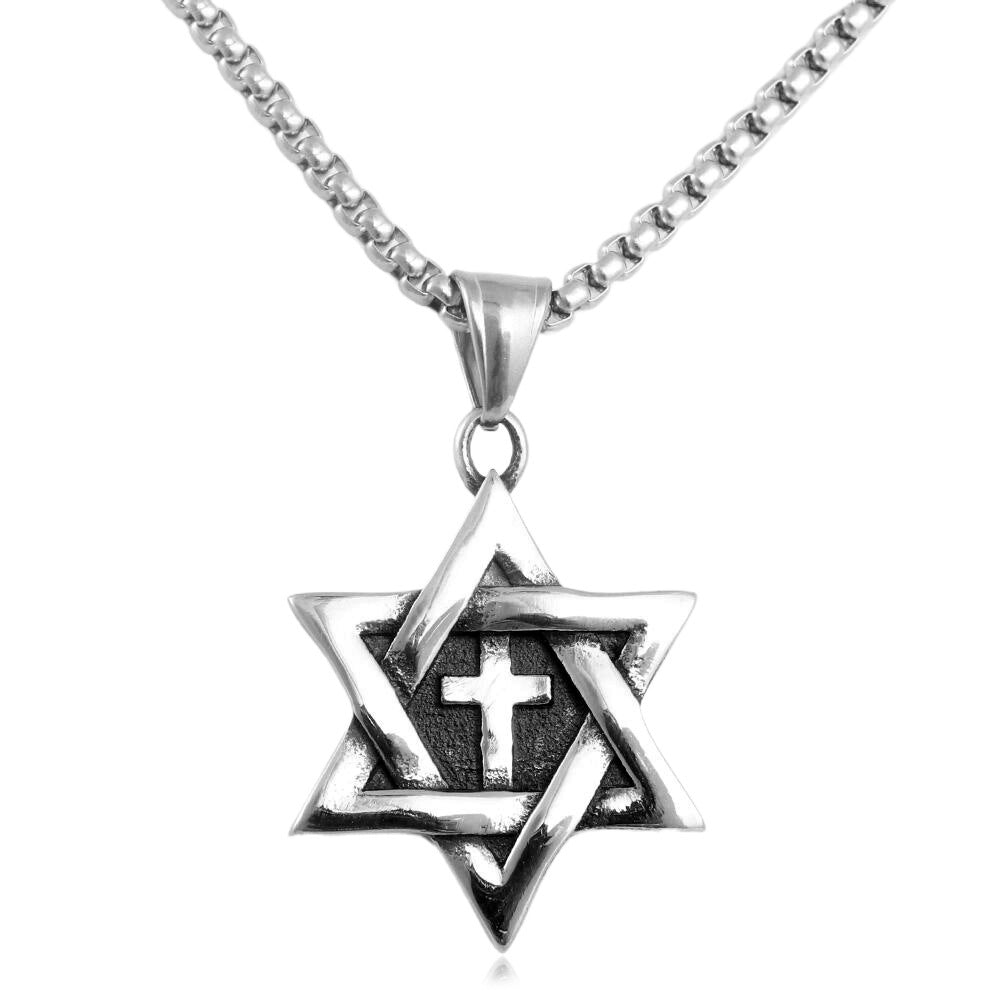 European And American Stainless Steel Cross Hexagram Pendant
