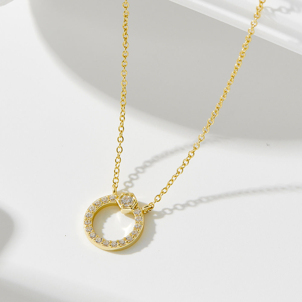 Geometric Design Circle Full Of Zircon Sterling Silver Necklace