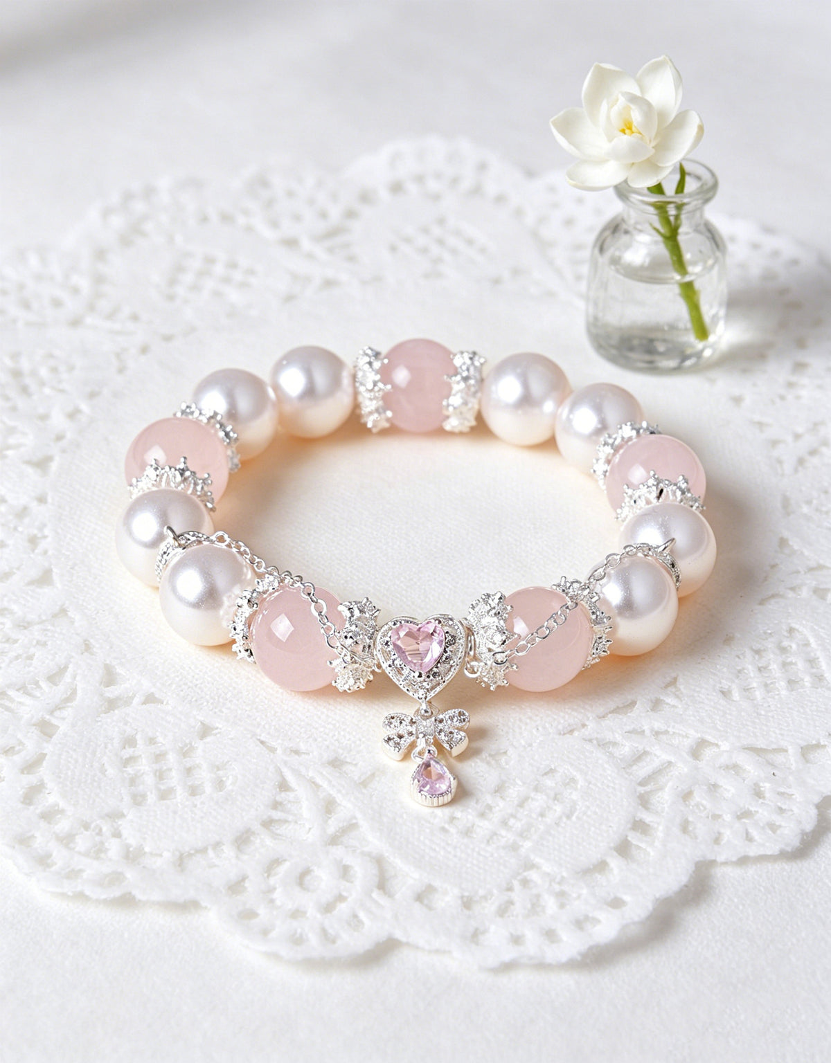 Rose Quartz Crystal Butterfly Heart Bracelet