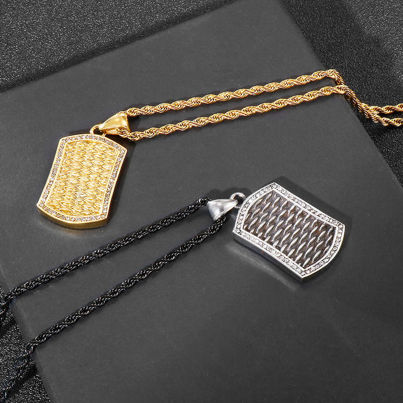 Titanium Steel Zircon Men's Pendant with a Bold Punk Army Vibe