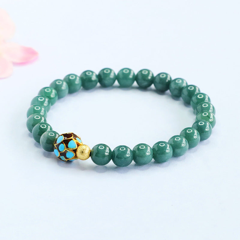 Blue Water Jadeite Lotus Beaded Bracelet