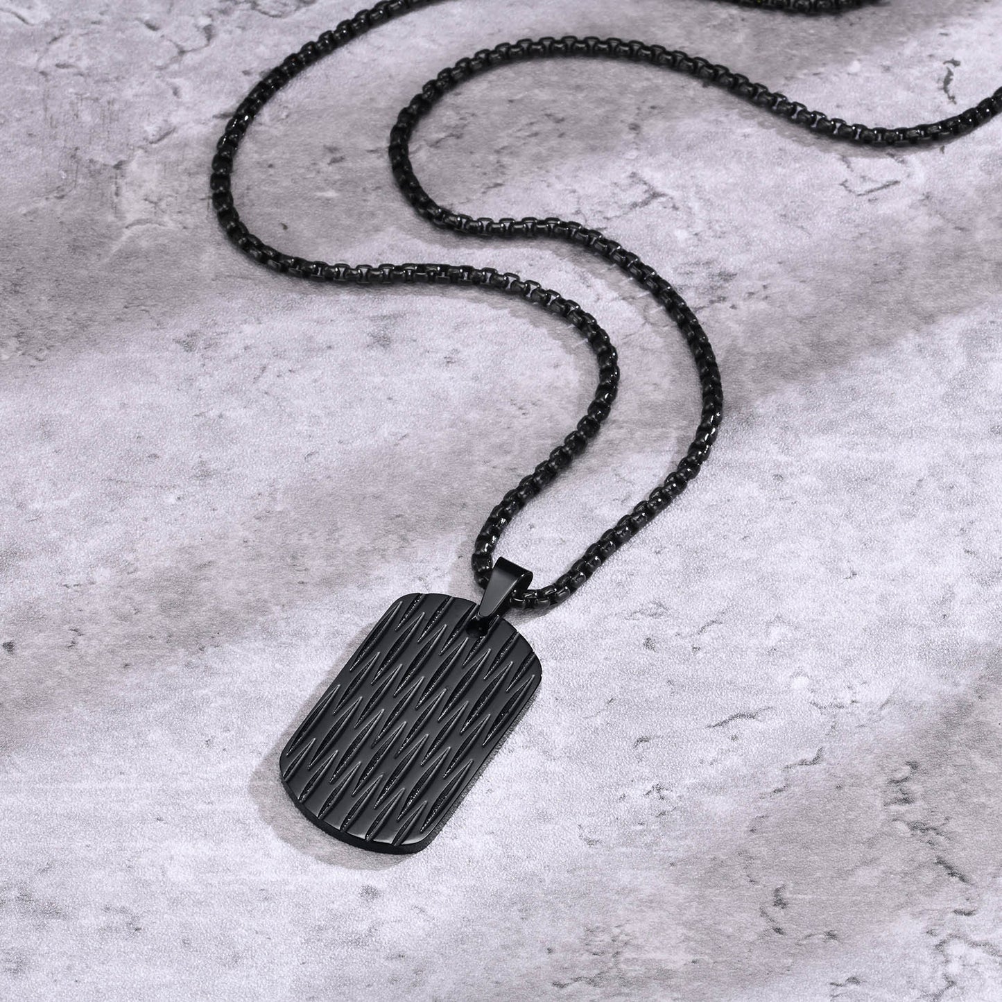 European And American Accessories Stainless Steel Water Ripple Tag Geometric Square Pendant Necklace Jewelry For Men