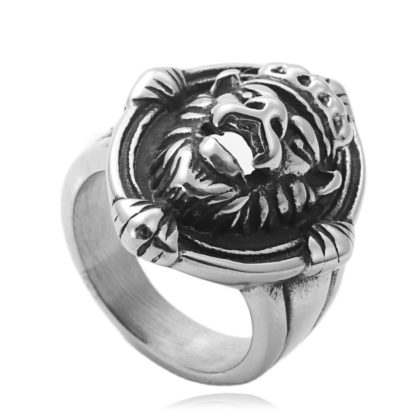 Titanium Steel Retro Lion Ring for Men - Punk Trendy Design in Sizes 8-12