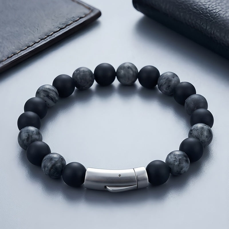 8mm Lapis Lazuli Tiger's Eye Agate Magnetic Suction Titanium Steel Elbow Buckle Men's Bracelet