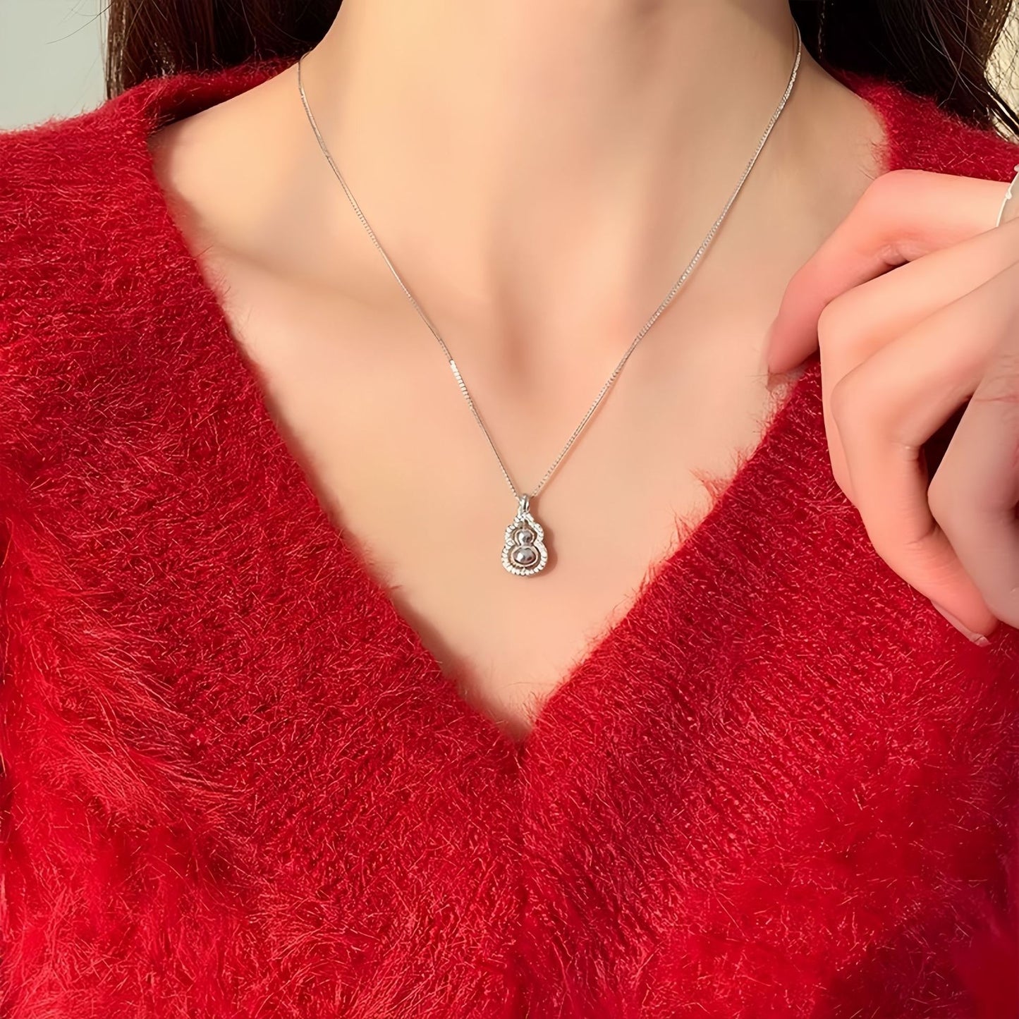 New 925 Sterling Silver Rotatable Gourd Necklace Women's Guochao Fulu Pendant