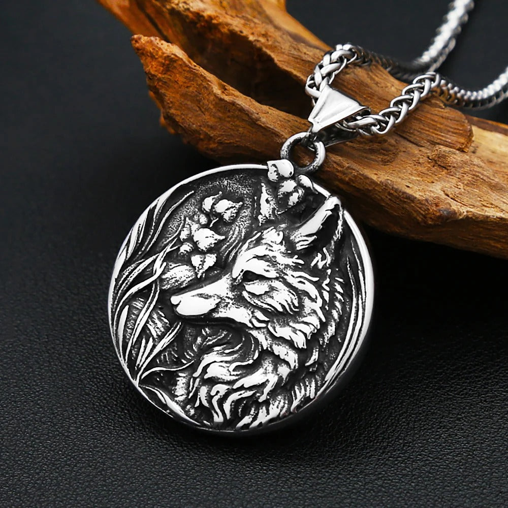 Vintage Wolf Stainless Steel Men's Pendant Necklace