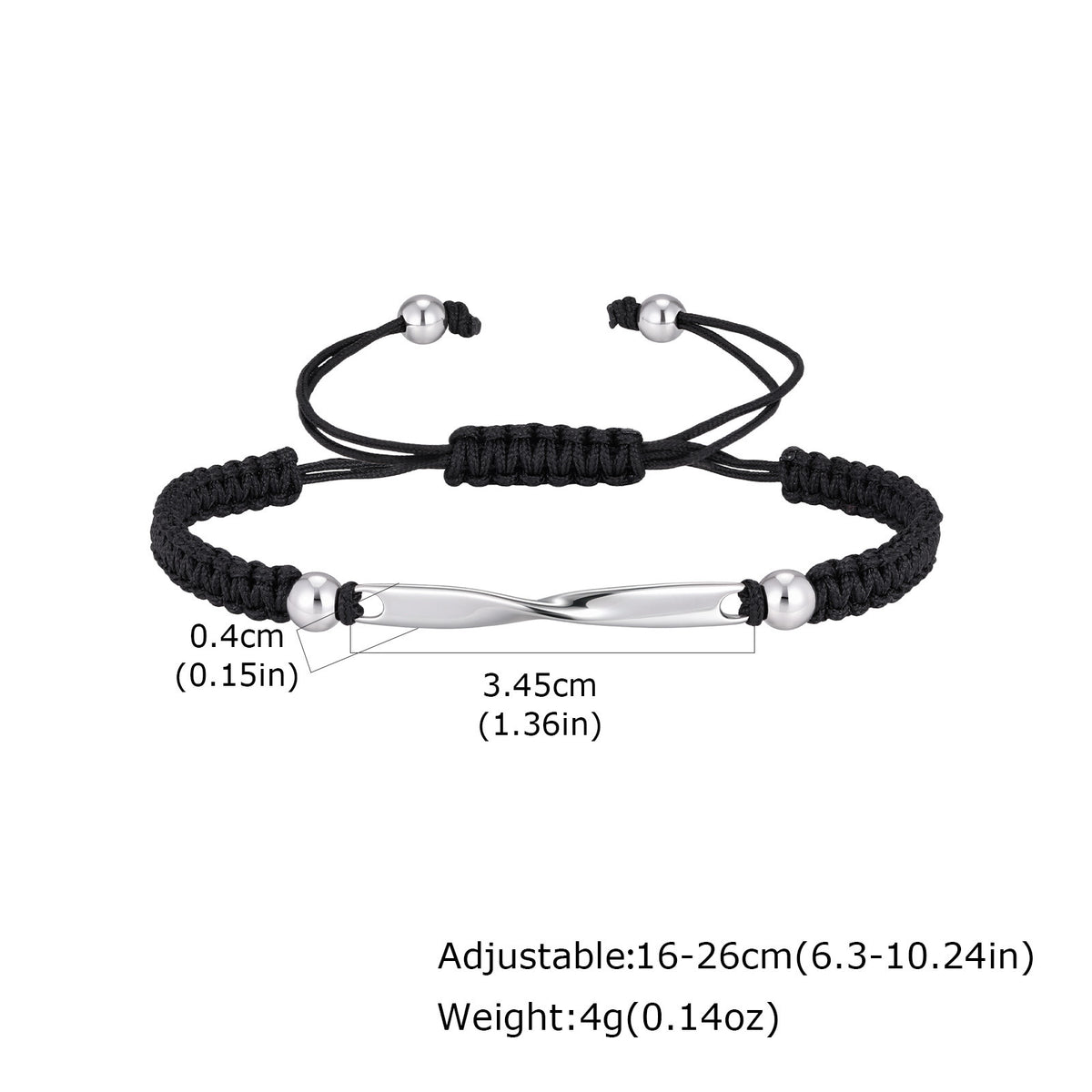 Braided Adjustable Mobius Stainless Steel Bracelet Unisex