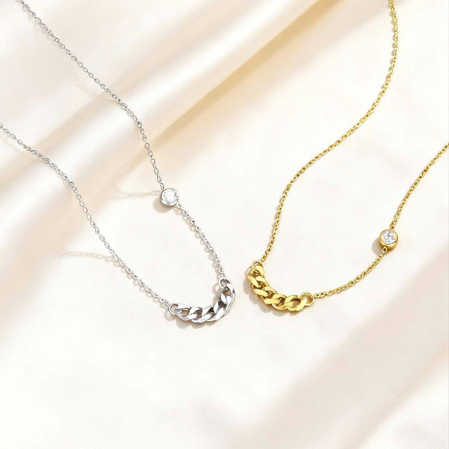 Stainless Steel Urban Refined Minimalist Zircon Chain Necklace For Commuters