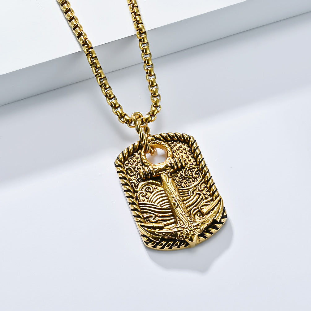 Planderful Stainless Steel Boat Anchor Necklace For Men Durable Retro Wave Pendant Jewelry