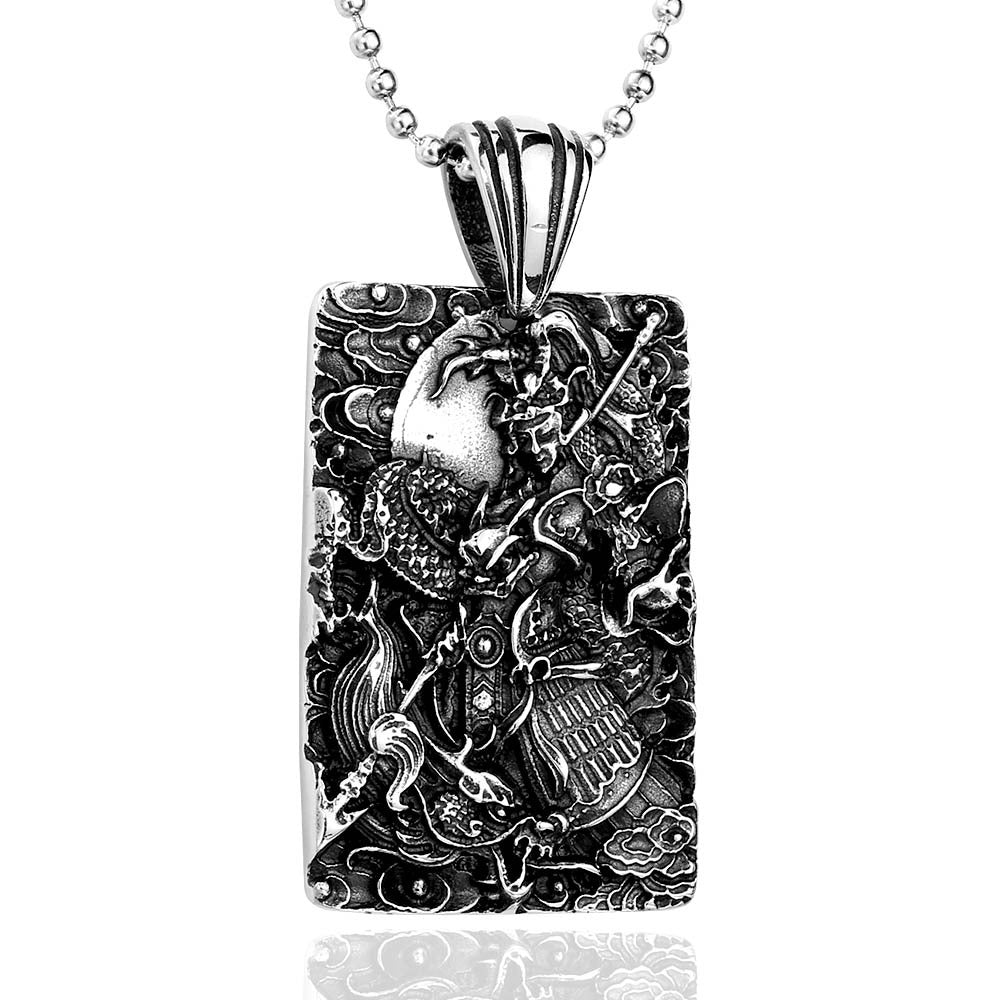 Titanium Steel Engraved Qinglong Yanyue Knife Pendant for Men - Retro Dominance and Style