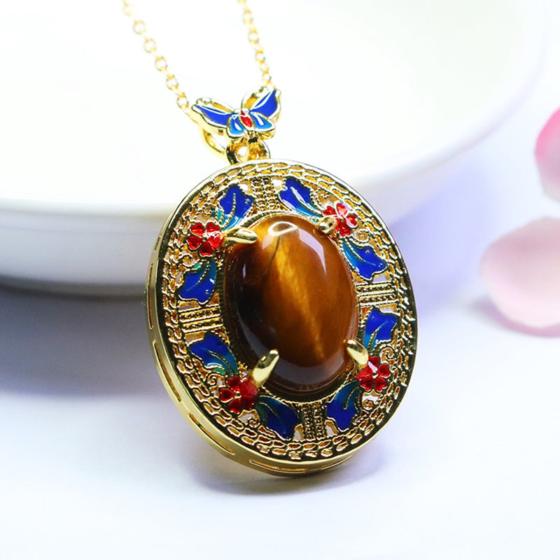 Yellow Tiger Eye Butterfly Pendant — No Chain