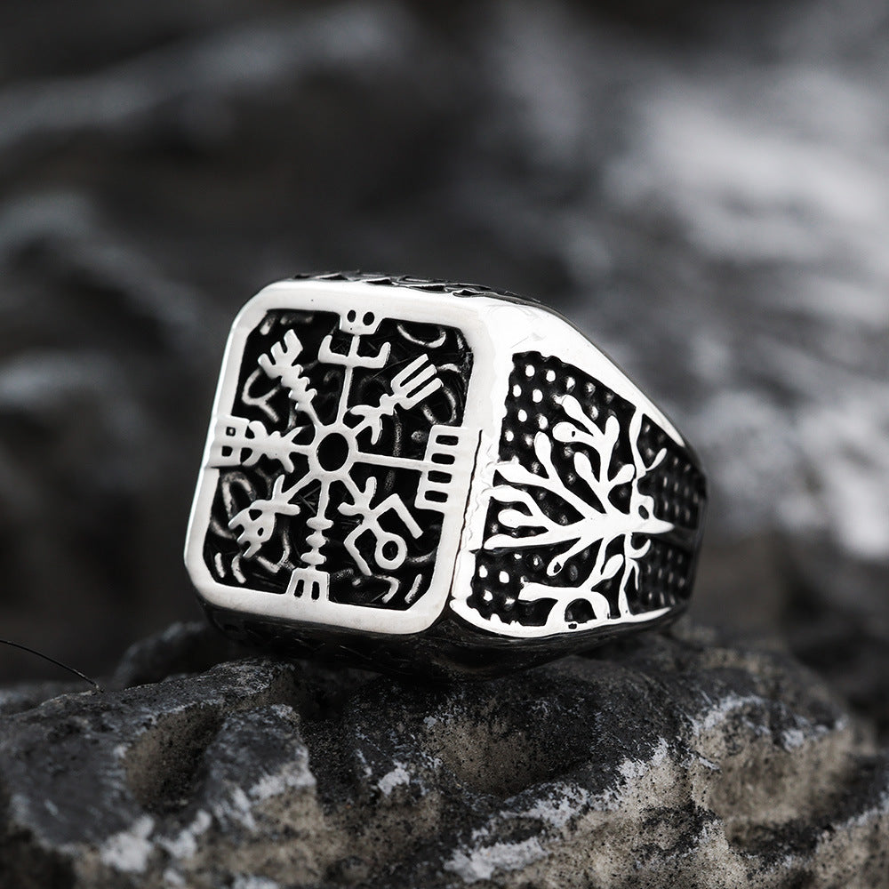 Planderful Viking Ring For Men Durable Titanium Steel Life Tree Snowflake Compass Nordic Design
