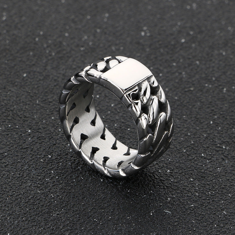 Planderful Mens Stainless Steel Ring Woven Chain Design