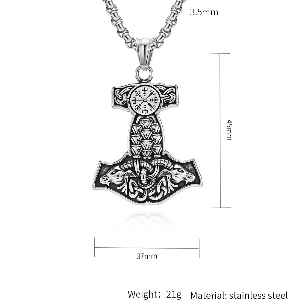 Planderful Viking Thors Hammer Necklace Titanium Steel Ram Head Pendant Daily Wear For Norse Mythology Fans