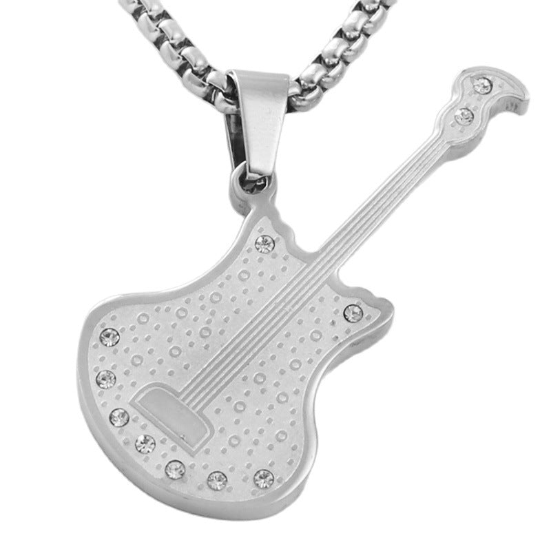Personalized Retro Titanium Steel Guitar Pendant Necklace for Men - Trendy Rock Jewelry