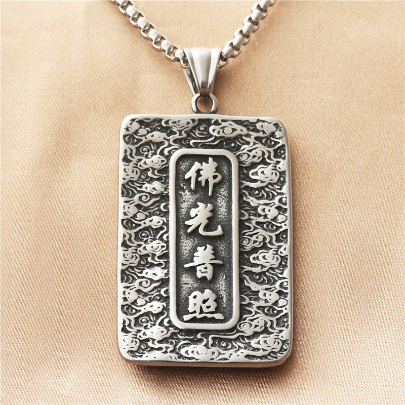 Titanium Steel Punk Amitabha Pendant Necklace for Men - Retro Trendy Design