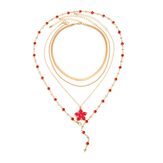 Light Luxury Oil Drip Flower Collarbone Holiday Y-Shaped Colored Zircon Fringed Necklace