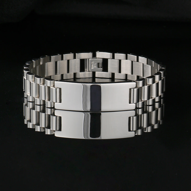 Planderful Mens Curved Stainless Steel Chain Bracelet