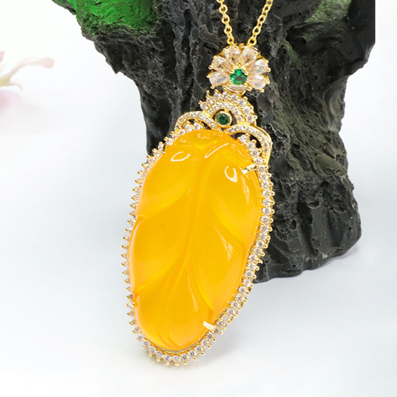 Leaf of Fortune Chalcedony Necklace with Zircon Accent