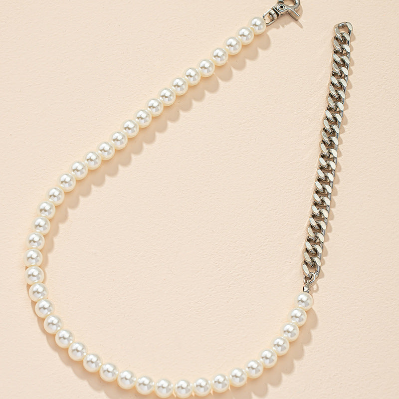 Pearlescent Charm Collar Necklace with Unique Patchwork Design