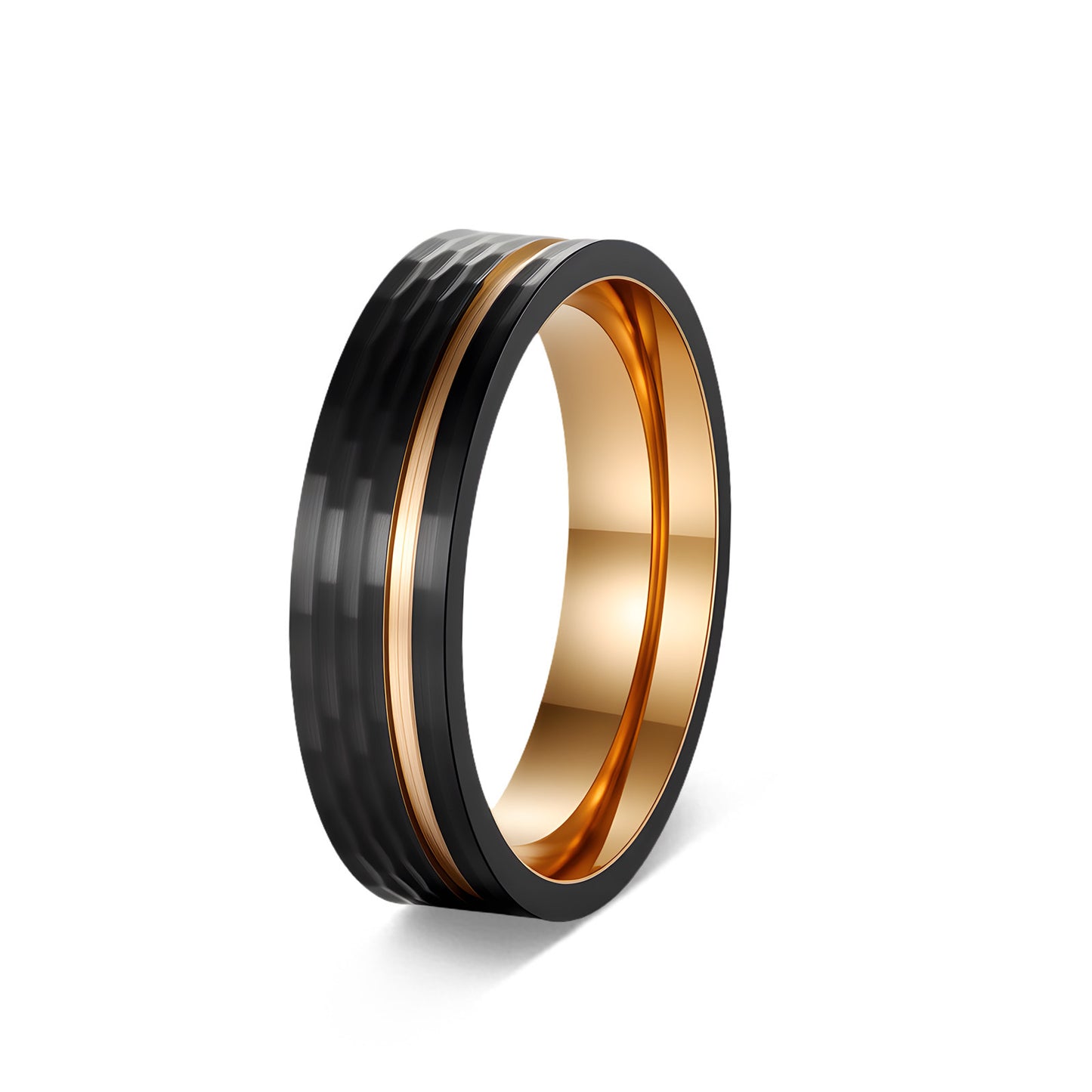 Stainless Steel Ring 6mm Black Rose Gold Groove Design Unisex For Couples Planderful Everyday Genie