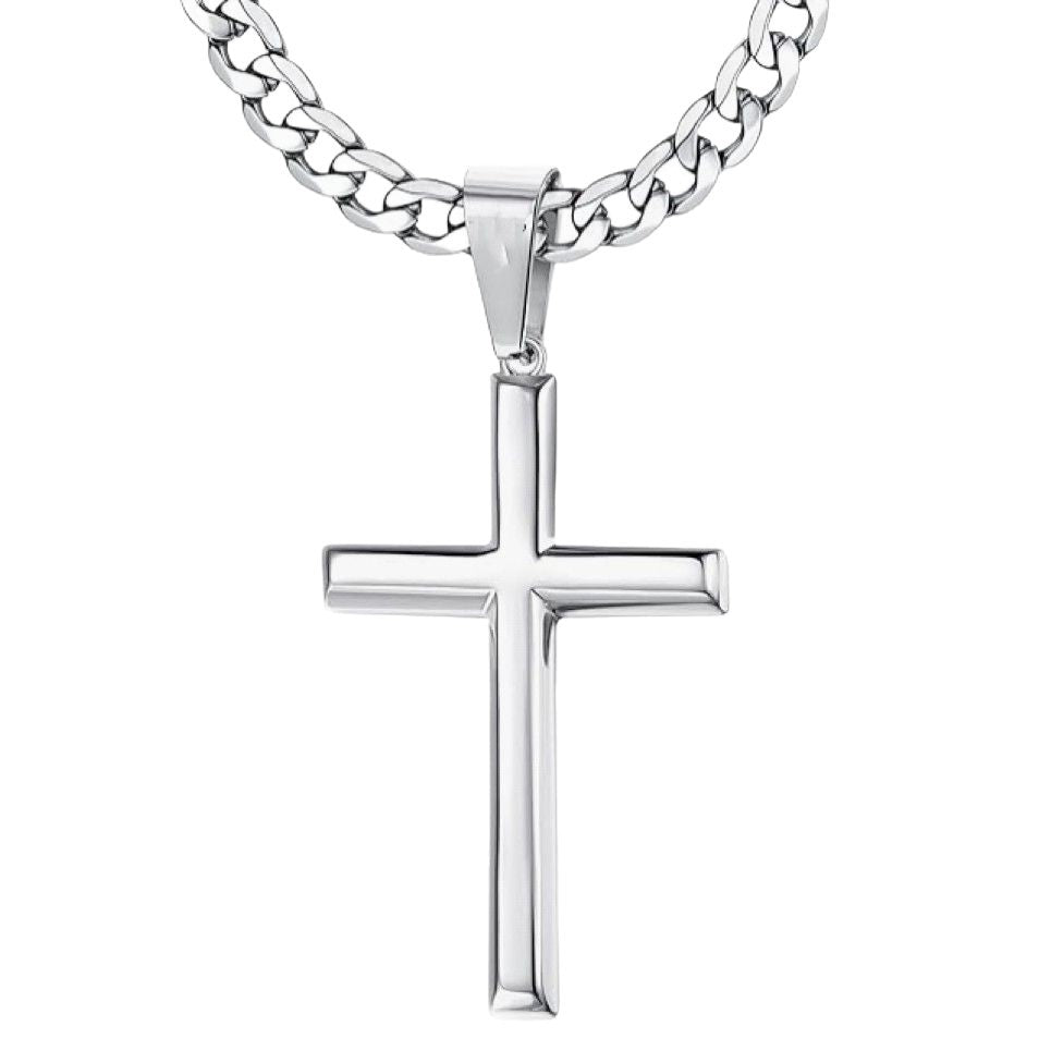 Planderful Men Cross Necklace Stainless Steel Cuban Chain Trendy Pendant Jewelry Classic