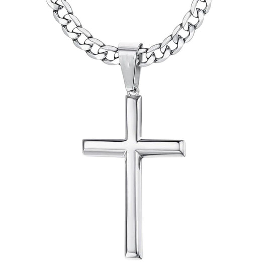 Planderful Men Cross Necklace Stainless Steel Cuban Chain Trendy Pendant Jewelry Classic