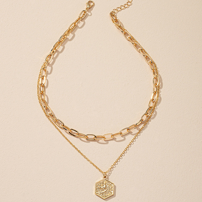 European-Inspired Hip-Hop Double-Layer Necklace with Collarbone Chain