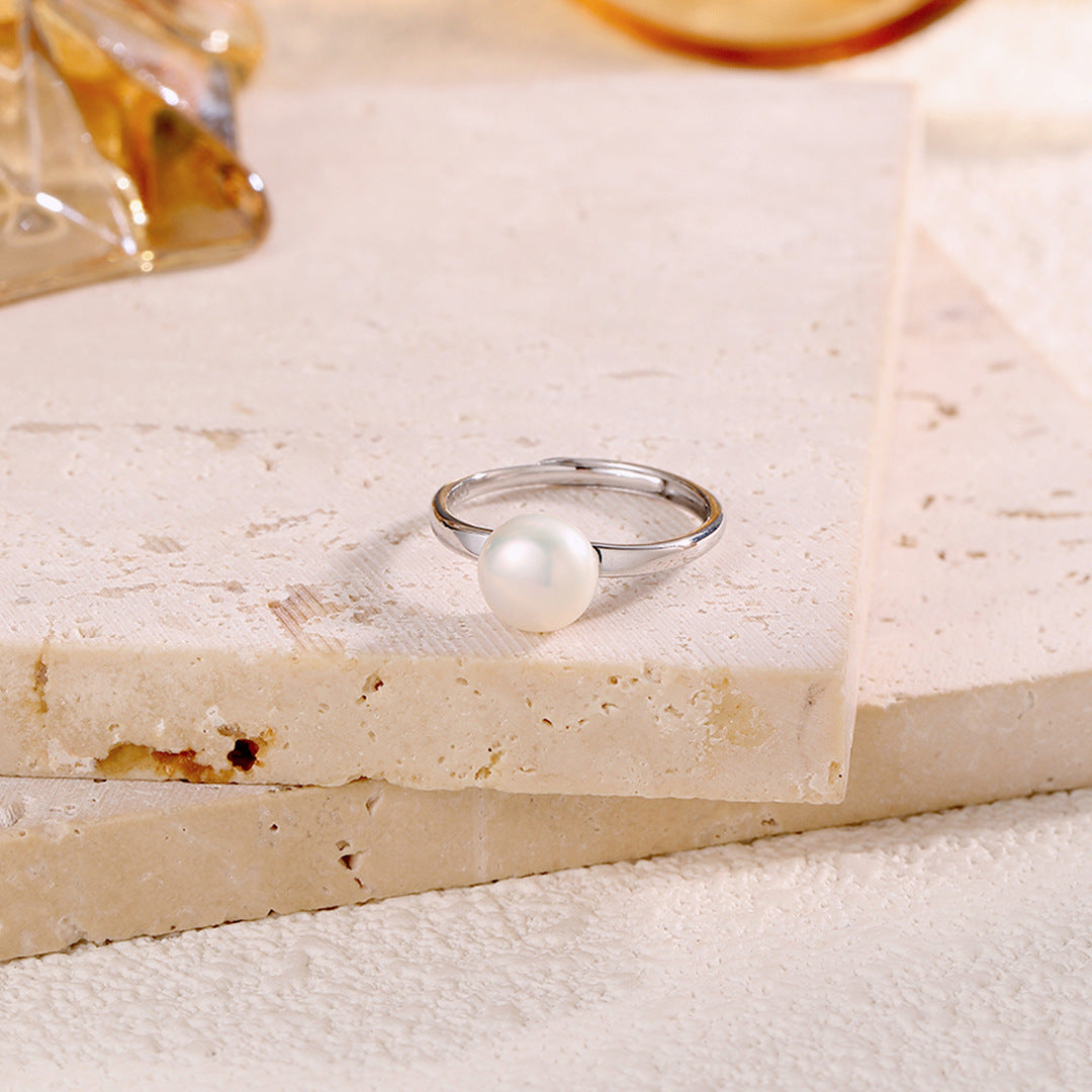 S925 Sterling Silver Freshwater Pearl Ring — Adjustable