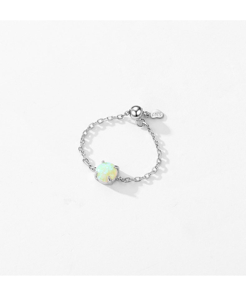 Opal Sterling Silver Adjustable Ring with Niche Design