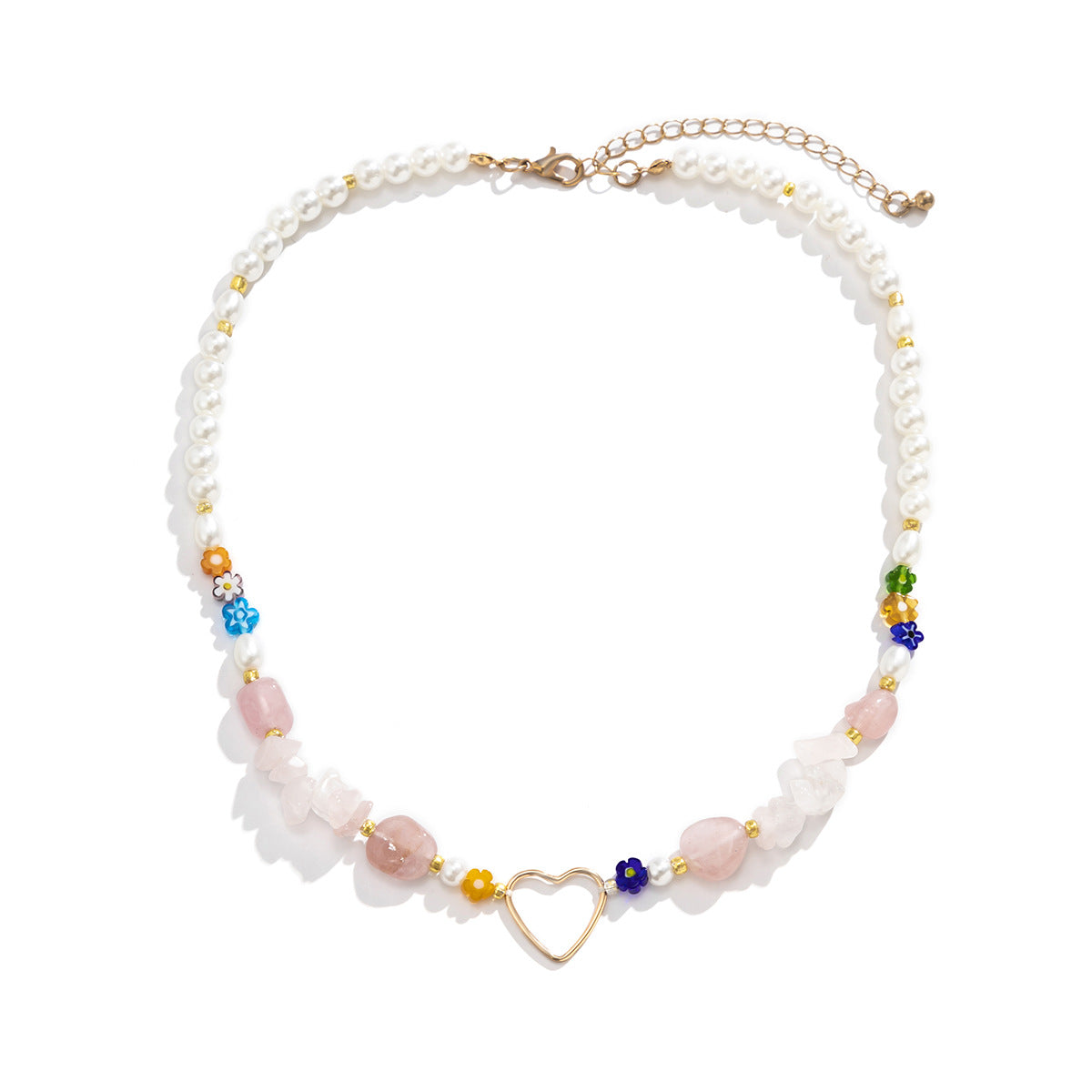 Planderful Vienna Verve Flower Heart Necklace For Women, Retro Spliced Layered Multi Heart Gravel Statement Jewelry