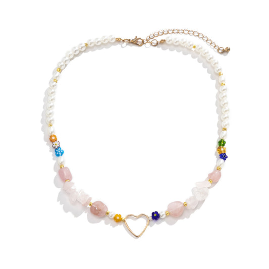 Planderful Vienna Verve Flower Heart Necklace For Women, Retro Spliced Layered Multi Heart Gravel Statement Jewelry