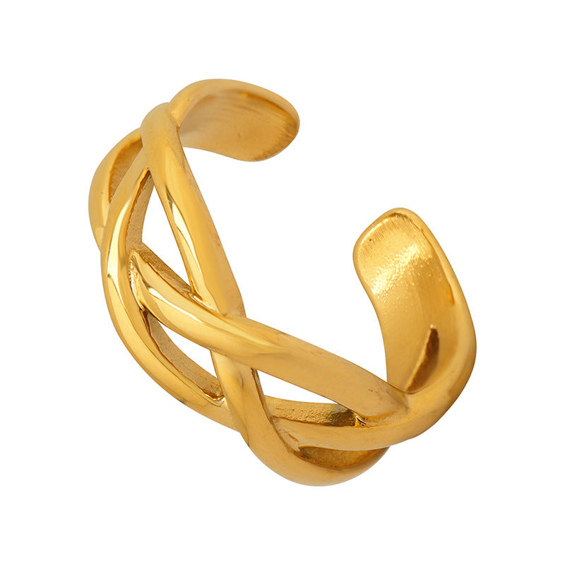 Cross-Staggered Gold Plated Titanium Ring for Women