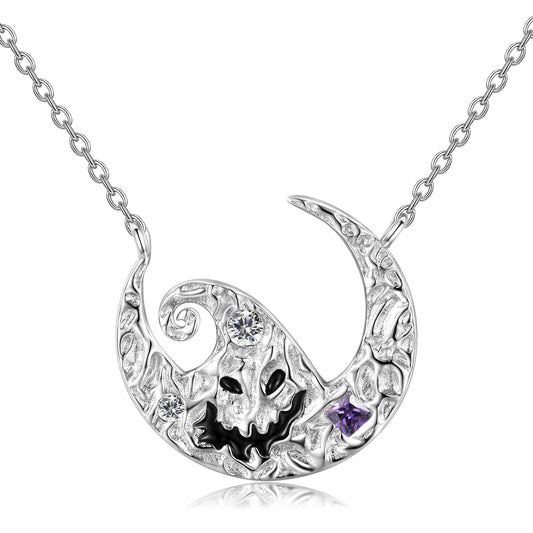 Halloween Ghost Moon Pendant Zircon Silver Necklace