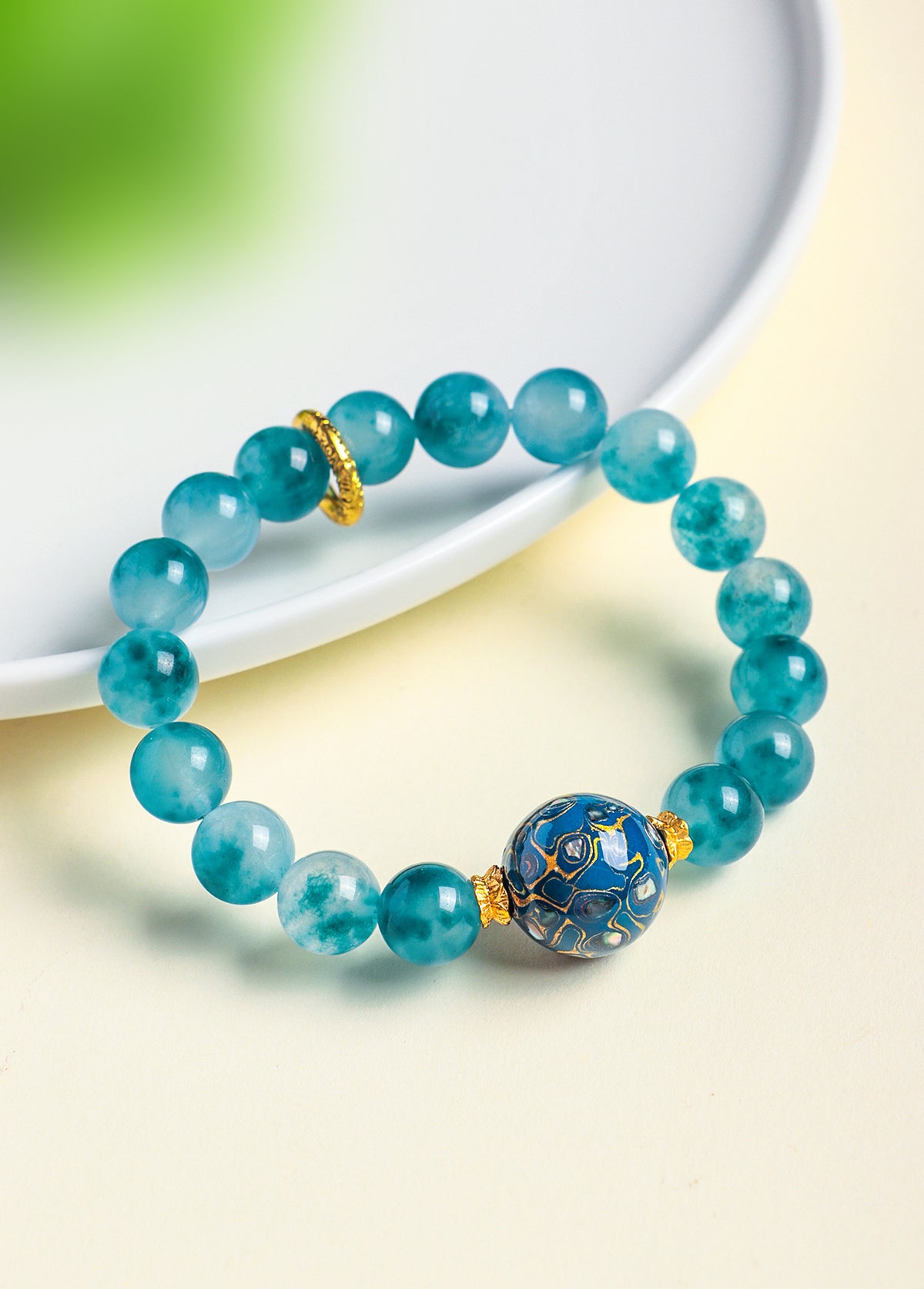 10 mm Blue Chalcedony Lacquer Bead Bracelet