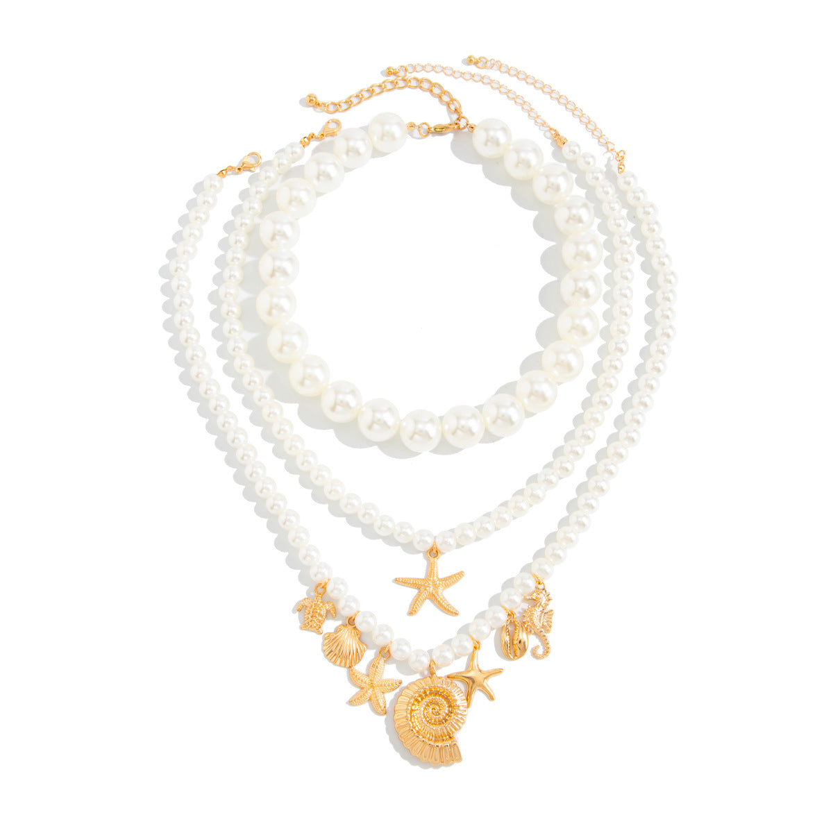 Starfish & Seahorse Pearl Layered Necklace